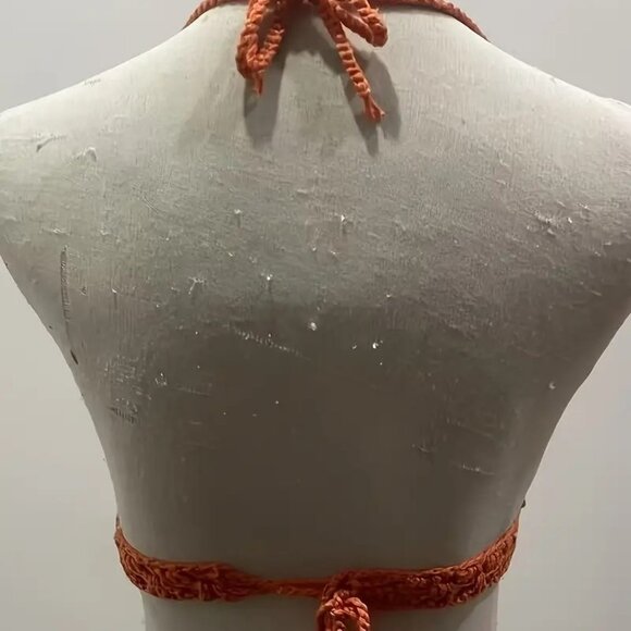 Brown Handmade Crochet Halter Bra Crop Top - Picture 4 of 5